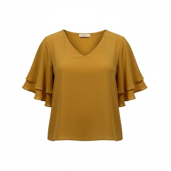 Zenana Outfitters Tops - Zenana Outfitters Blouse XL Mustard Yellow Flutter Sleeve Lightweight  Women